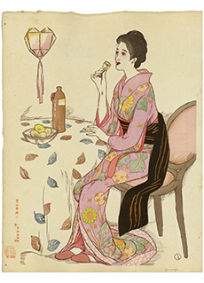 Woman Enjoying a Sherry by Takehisa Yumeji
